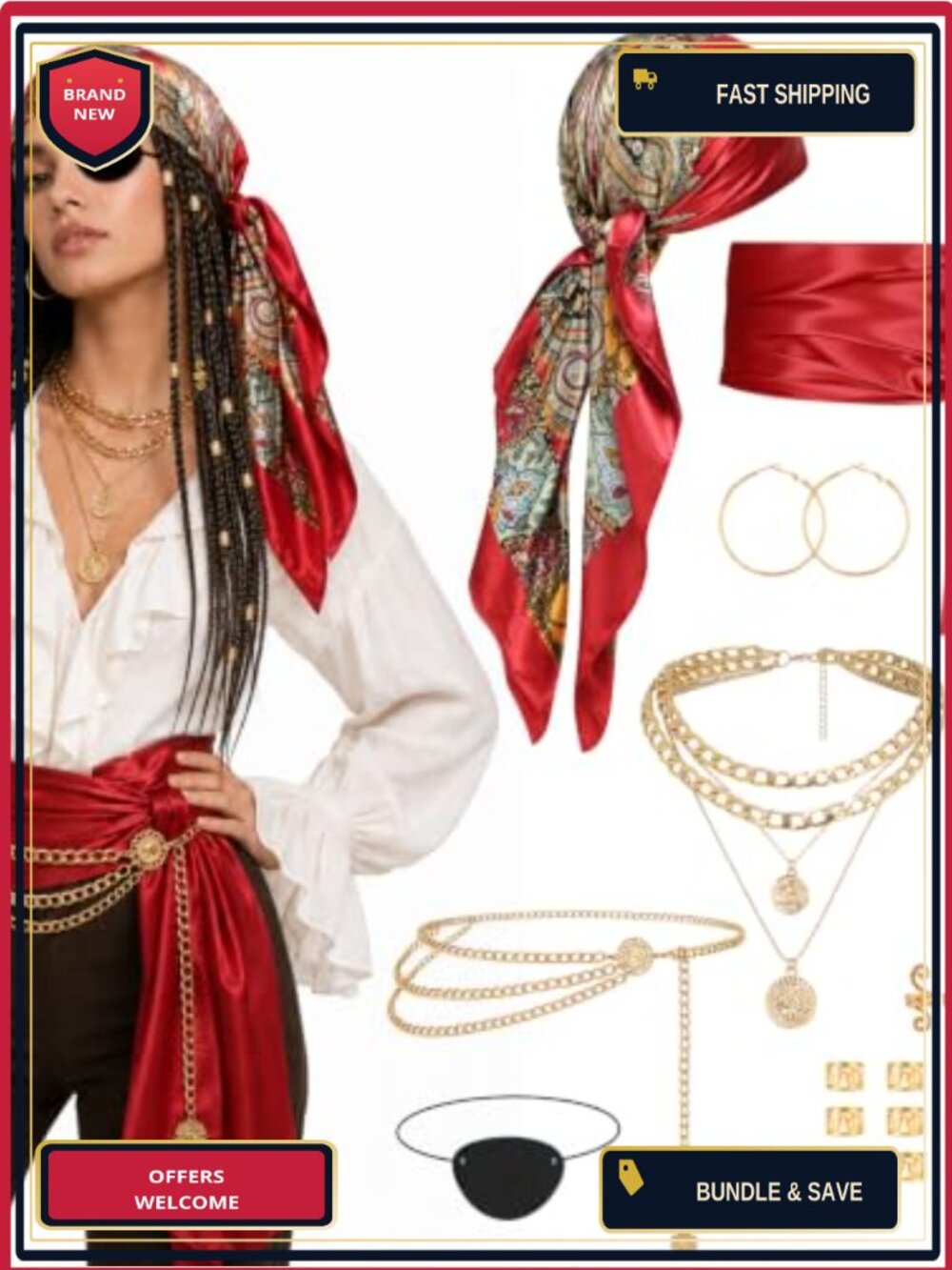 19PC Pirate Costume Accessories Set for Halloween Cosplay Women